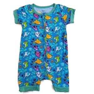 Little Snuggles Bamboo Halloween Baby Shark Shorty Zip Romper Size 12-18m